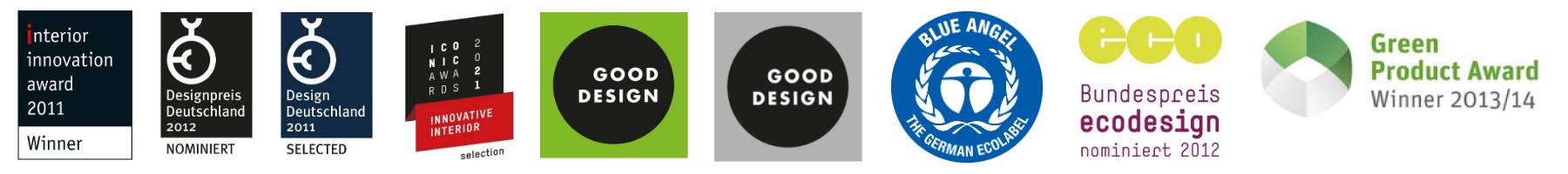 Brühl Sofa Easy Pieces Auszeichnungen: Interior Innovation Award, iF Design Award, red dot Design Award, GOOD DESIGN Award, Blue Angel, Bundespreis Ecodesign, Green Product Award